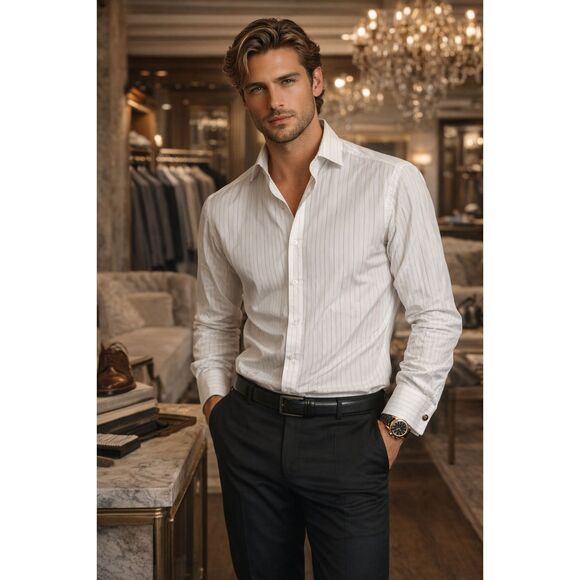 Brioni Other - Brioni White Stripe 100% Cotton Button Up Shirt Top  Mens Size 14.5